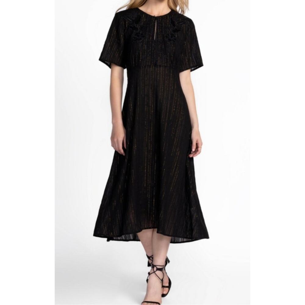 Johnny Was Calme Mirah Effortless Lurex Metallic Midi Dress Women's Large Black